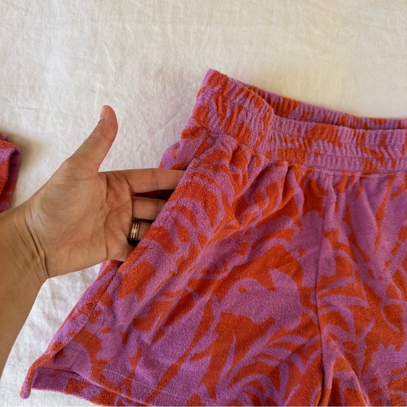 Marine Layer Terry Out Resort Shirt and Shorts Orange Lavender Floral Set - Picture 6 of 13